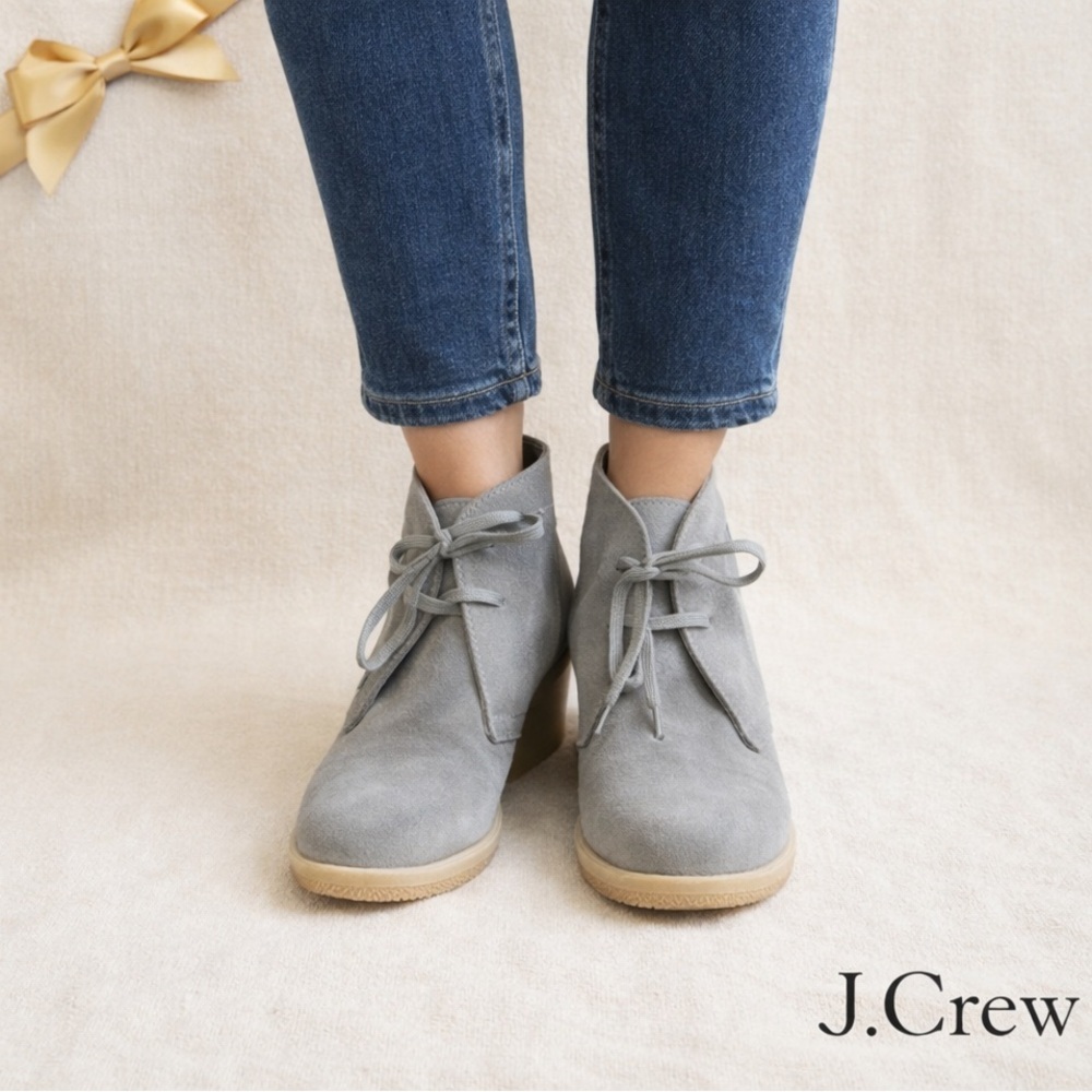 J Crew McAllister Boots Size 7 Wedge Heel Lace Up Desert Gray Suede EUC